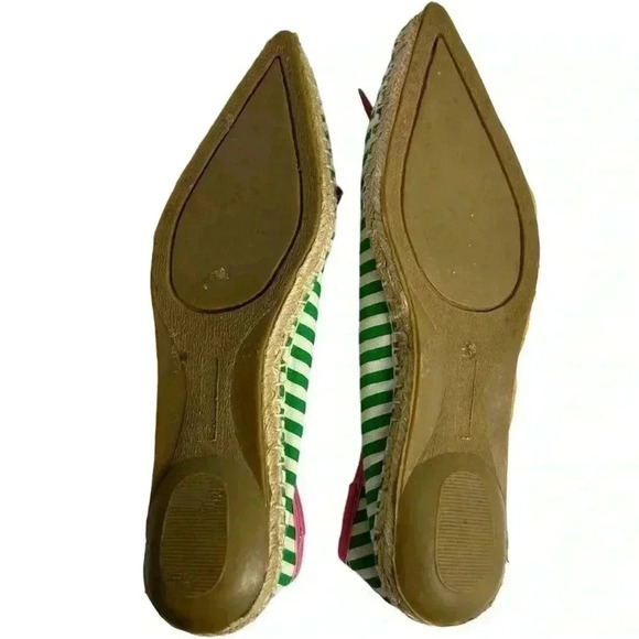 Extra-fine Sugar Espadrilles Size 6 Green/White Stripe with Pink Bow Flats - Picture 7 of 16